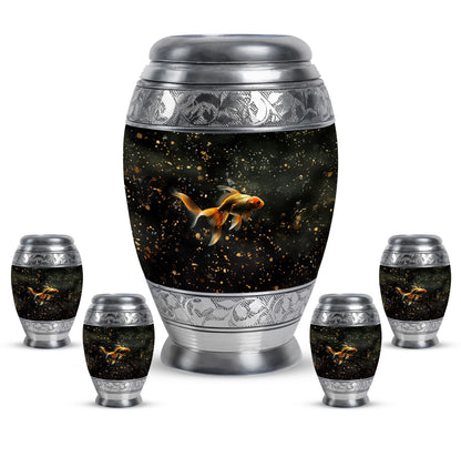 Gold Fish Theme Large Urn With 4 Keepsake Urn