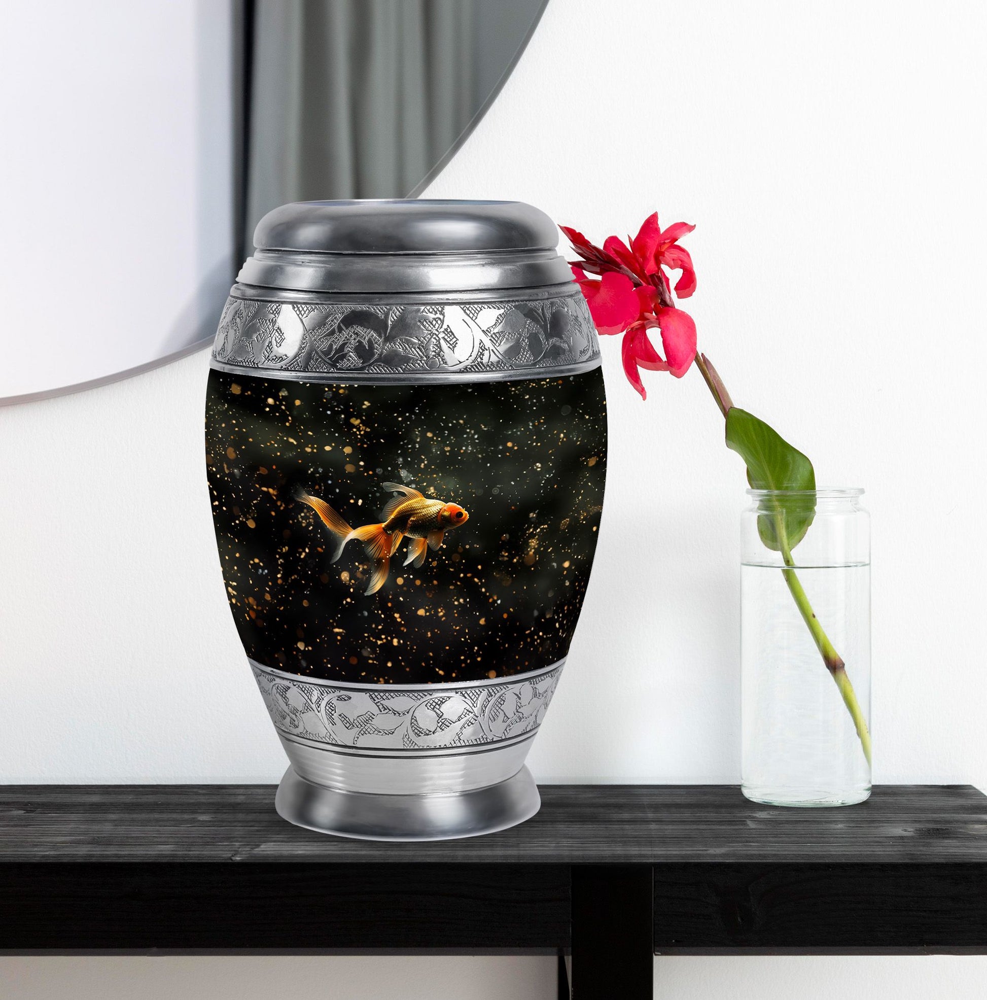 Gold Fish Theme Large Urn With 1 Keepsake Urn