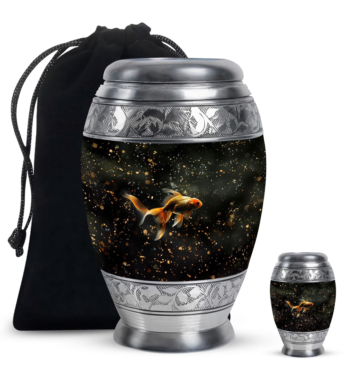 Gold Personalized Fish Memorial Urn for Pet Ashes - 10-inch, 200 cu in - Yatskia