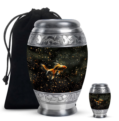 Gold Personalized Fish Memorial Urn for Pet Ashes - 10-inch, 200 cu in - Yatskia