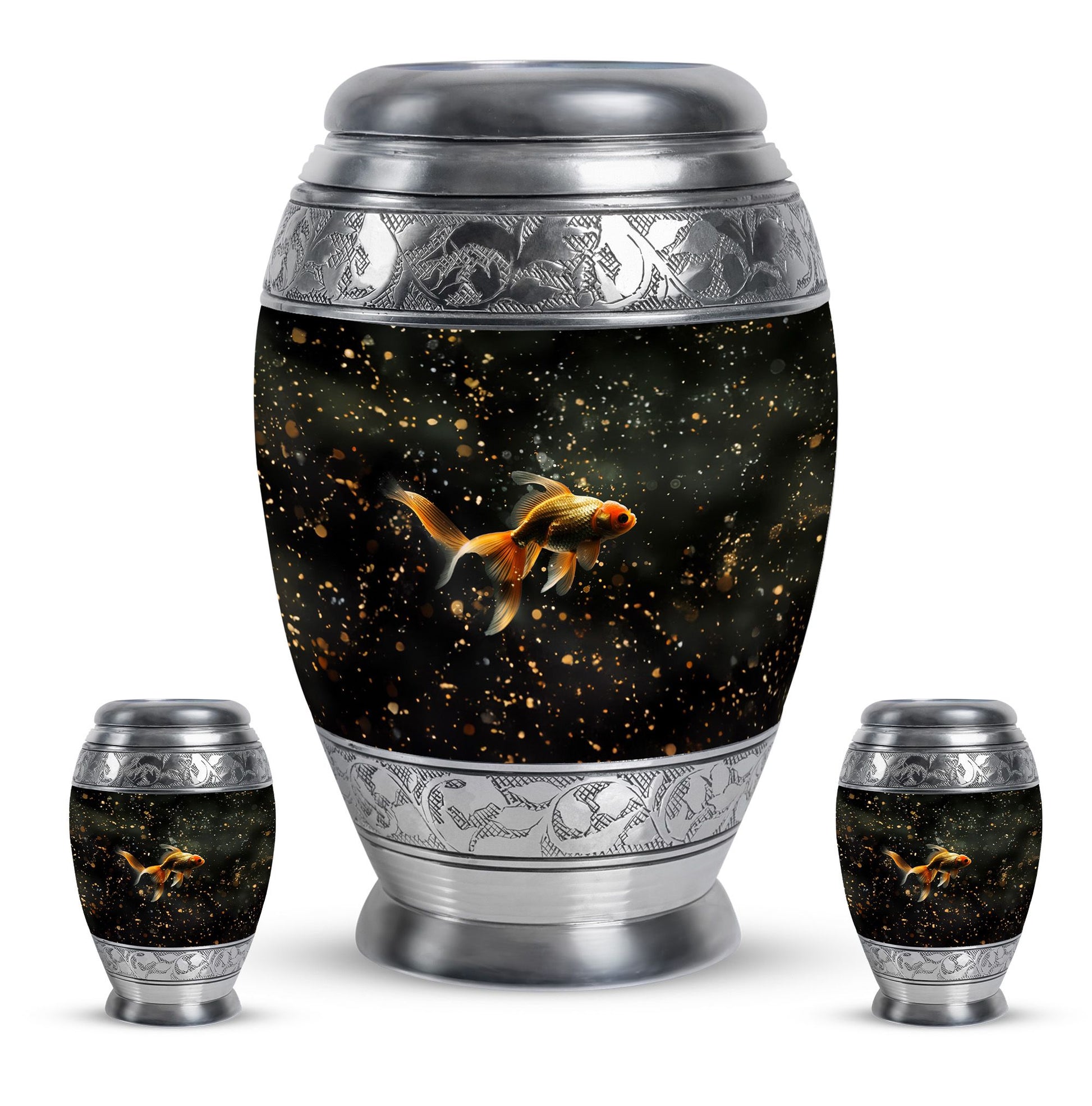 Gold Fish Theme Large Urn With 2 Keepsake Urn