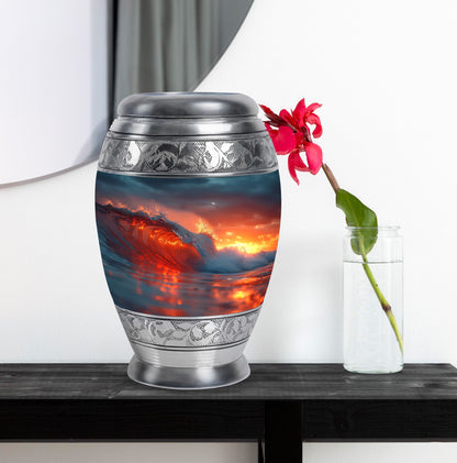 Ocean Waves Theme Large Urn With 1 Keepsake Urn