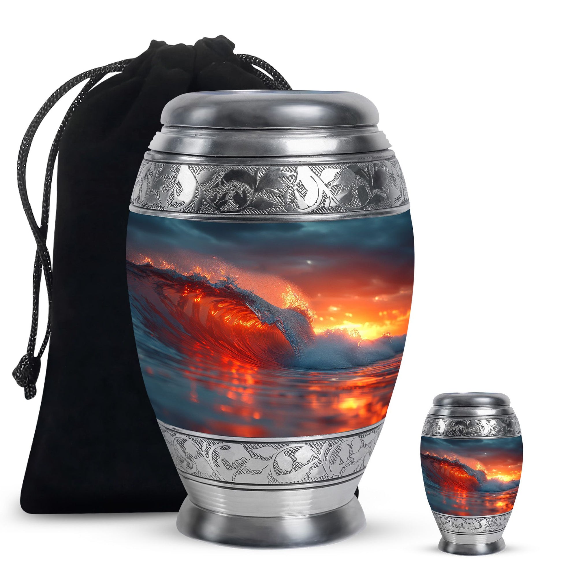Ocean Waves Cremation Urn For Human Ashes Adult - Sunset Funeral Urn