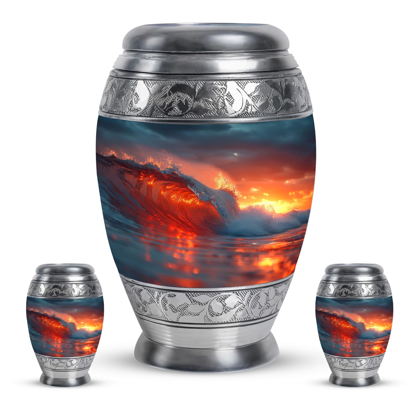 Ocean Waves Theme Large Urn With 2 Keepsake Urn
