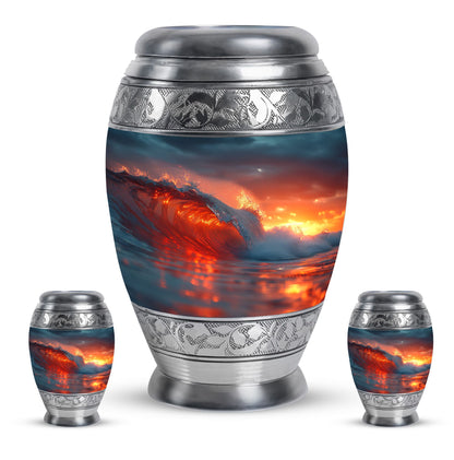 Ocean Waves Theme Large Urn With 2 Keepsake Urn