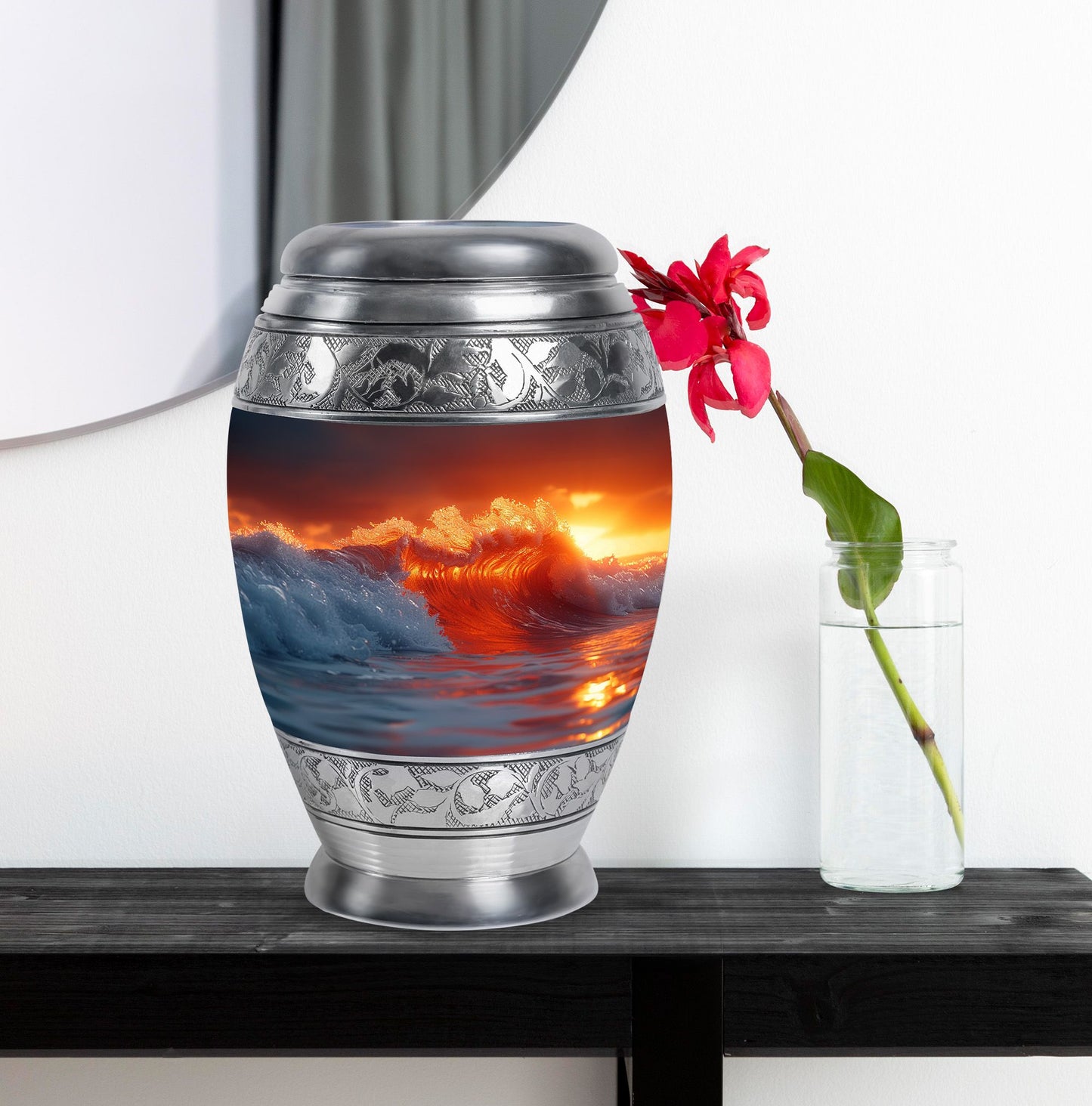 Ocean Waves Theme Large Urn With 1 Keepsake Urn