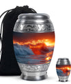 Orange Ocean Waves Cremation Urns For Ashes - Sunset Memorial Ashes Cremation Urn