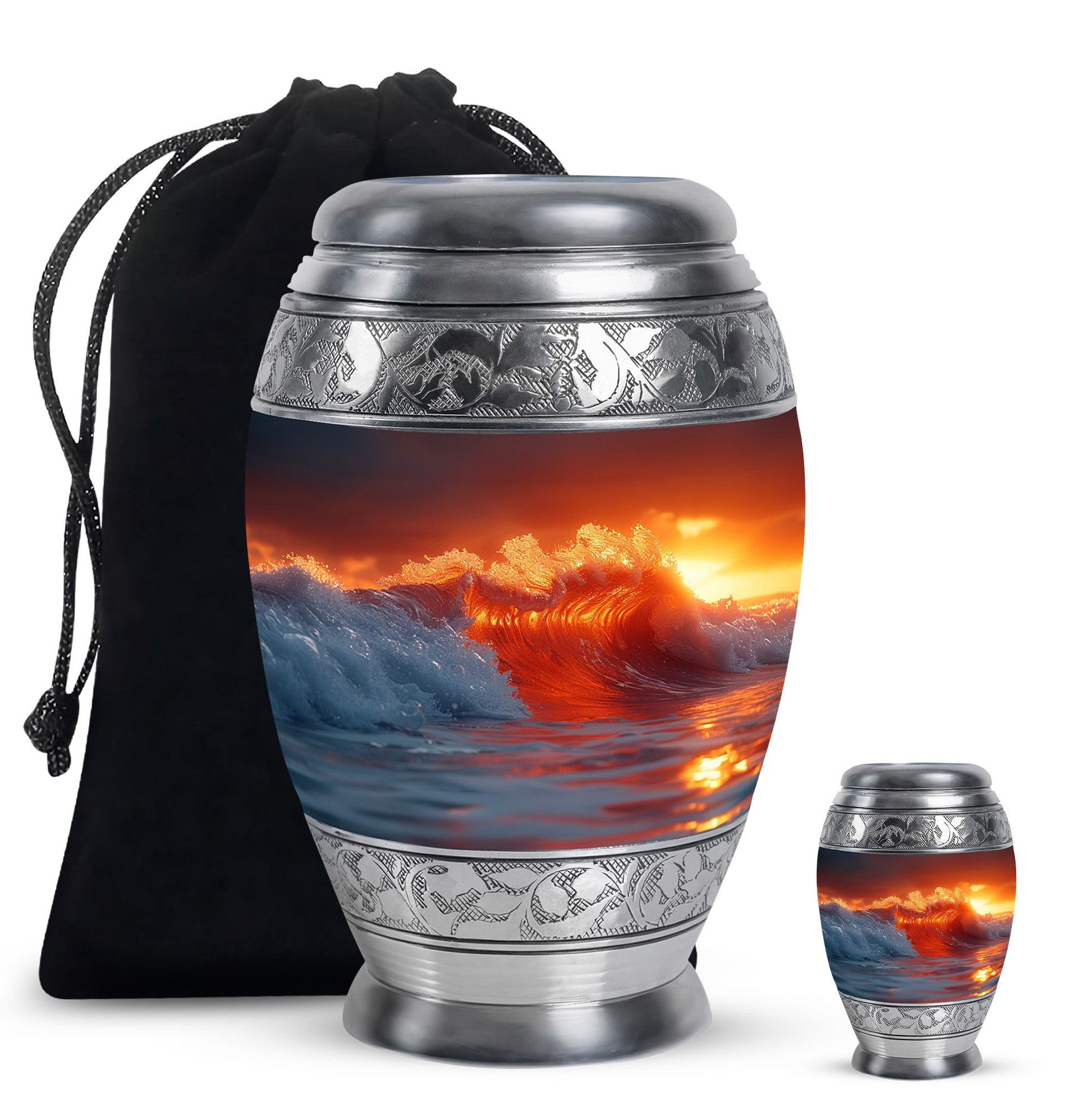 Orange Ocean Waves Cremation Urns For Ashes - Sunset Memorial Ashes Cremation Urn