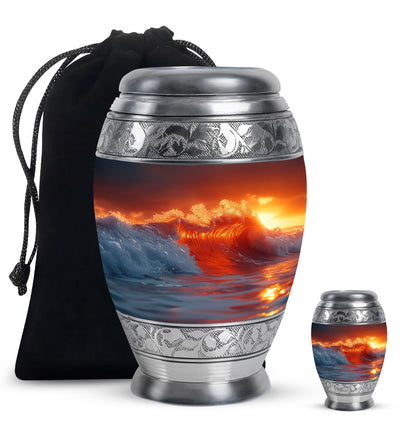 Orange Personalized Galaxy Cremation Urn for Human Ashes - 10-inch, 200 cu in - Yatskia