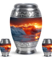 Ocean Waves Theme Large Urn With 2 Keepsake Urn