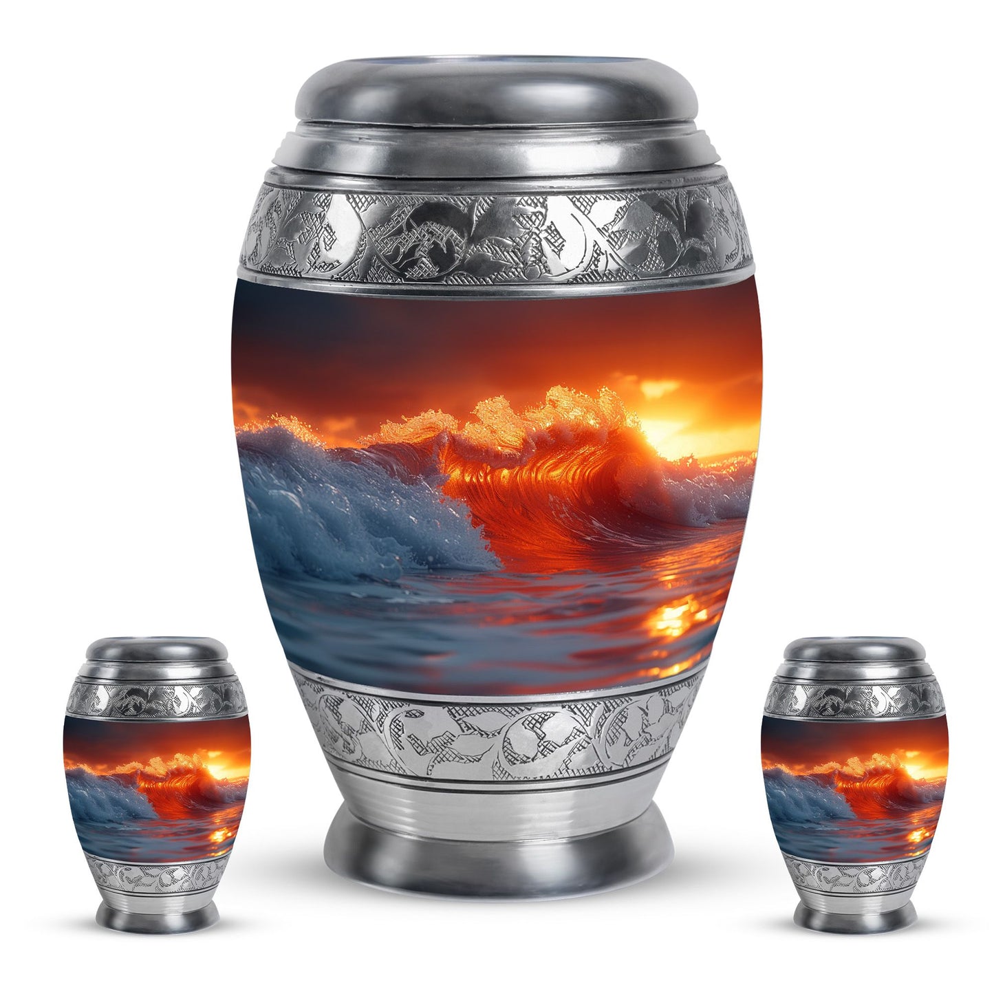 Ocean Waves Theme Large Urn With 2 Keepsake Urn