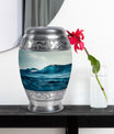 Ocean Waves Theme Large Urn With 1 Keepsake Urn