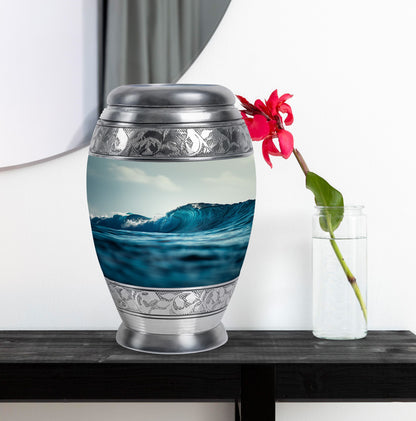 Ocean Waves Theme Large Urn With 1 Keepsake Urn
