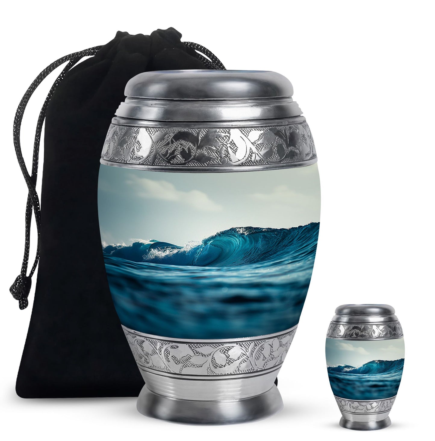 Ocean Urn for Human Ashes, Blue Ocean Wave on Open Sea, Memorial Urn