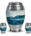 Ocean Waves Theme Large Urn With 2 Keepsake Urn
