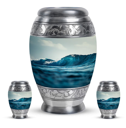 Ocean Waves Theme Large Urn With 2 Keepsake Urn