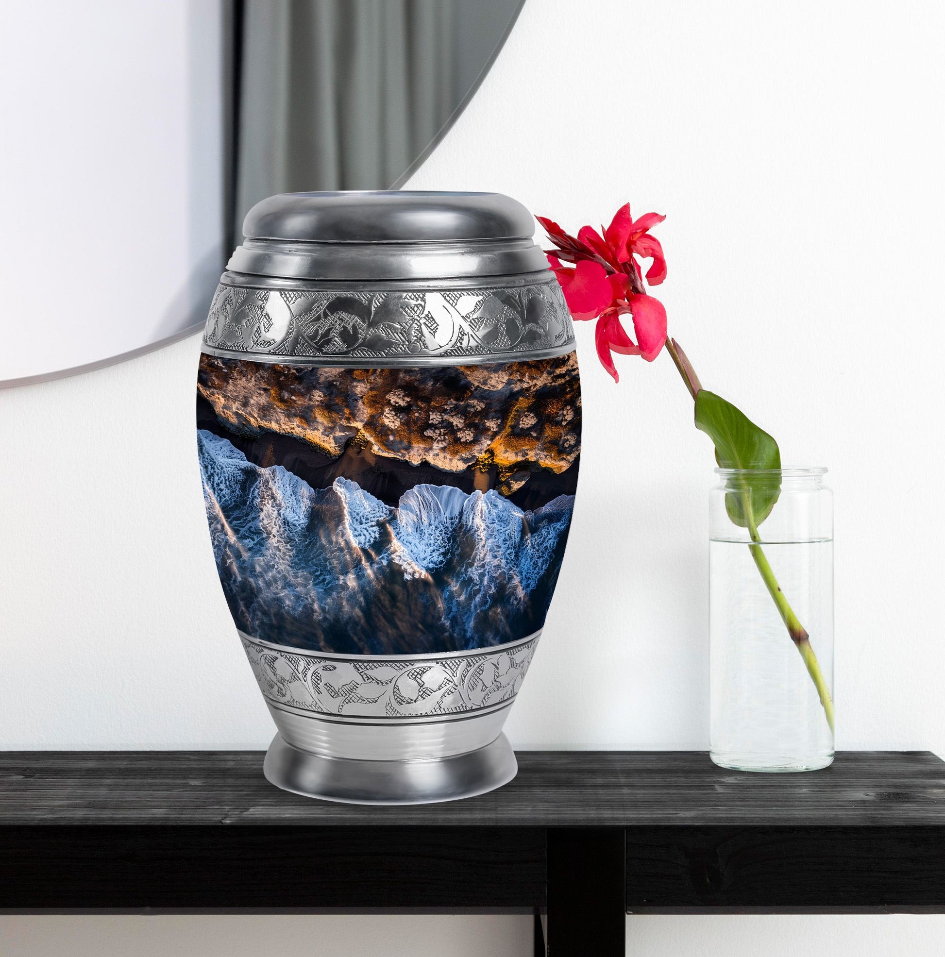 Ocean Waves Theme Large Urn With 1 Keepsake Urn