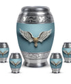 Wings Blue Theme Large Urn With 4 Keepsake Urn