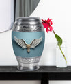 Wings Blue Theme Large Urn With 1 Keepsake Urn