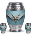 Wings Blue Theme Large Urn With 2 Keepsake Urn