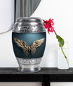 Wings Blue Theme Large Urn With 1 Keepsake Urn