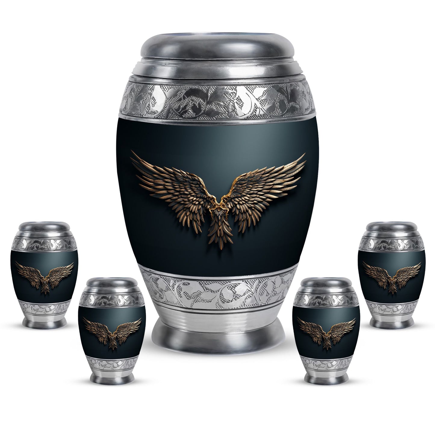 Wings Blue Theme Large Urn With 4 Keepsake Urn