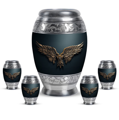 Wings Blue Theme Large Urn With 4 Keepsake Urn
