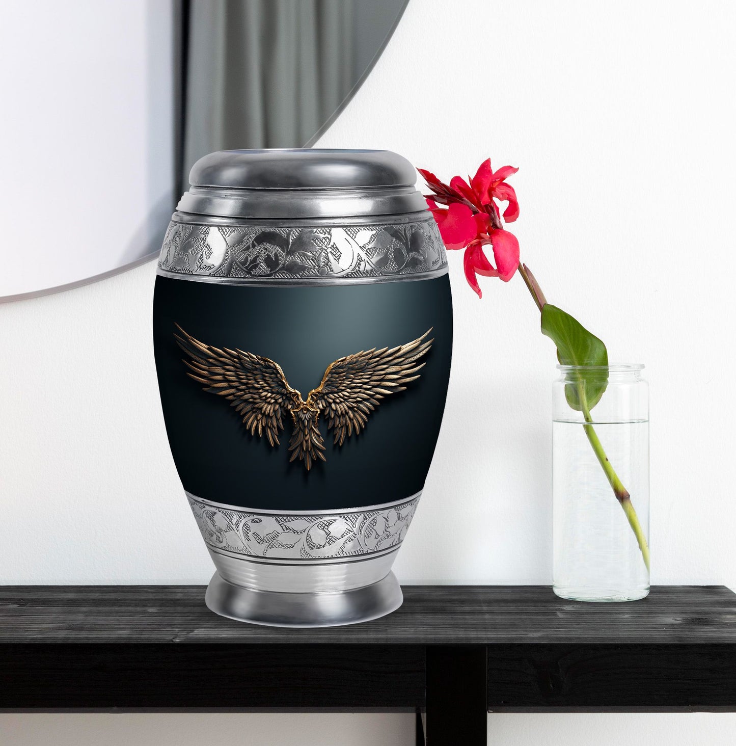 Wings Blue Theme Large Urn With 1 Keepsake Urn