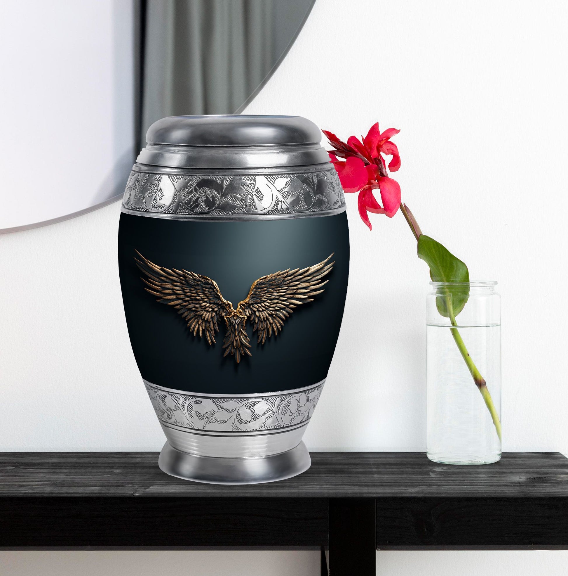 Wings Blue Theme Large Urn With 1 Keepsake Urn