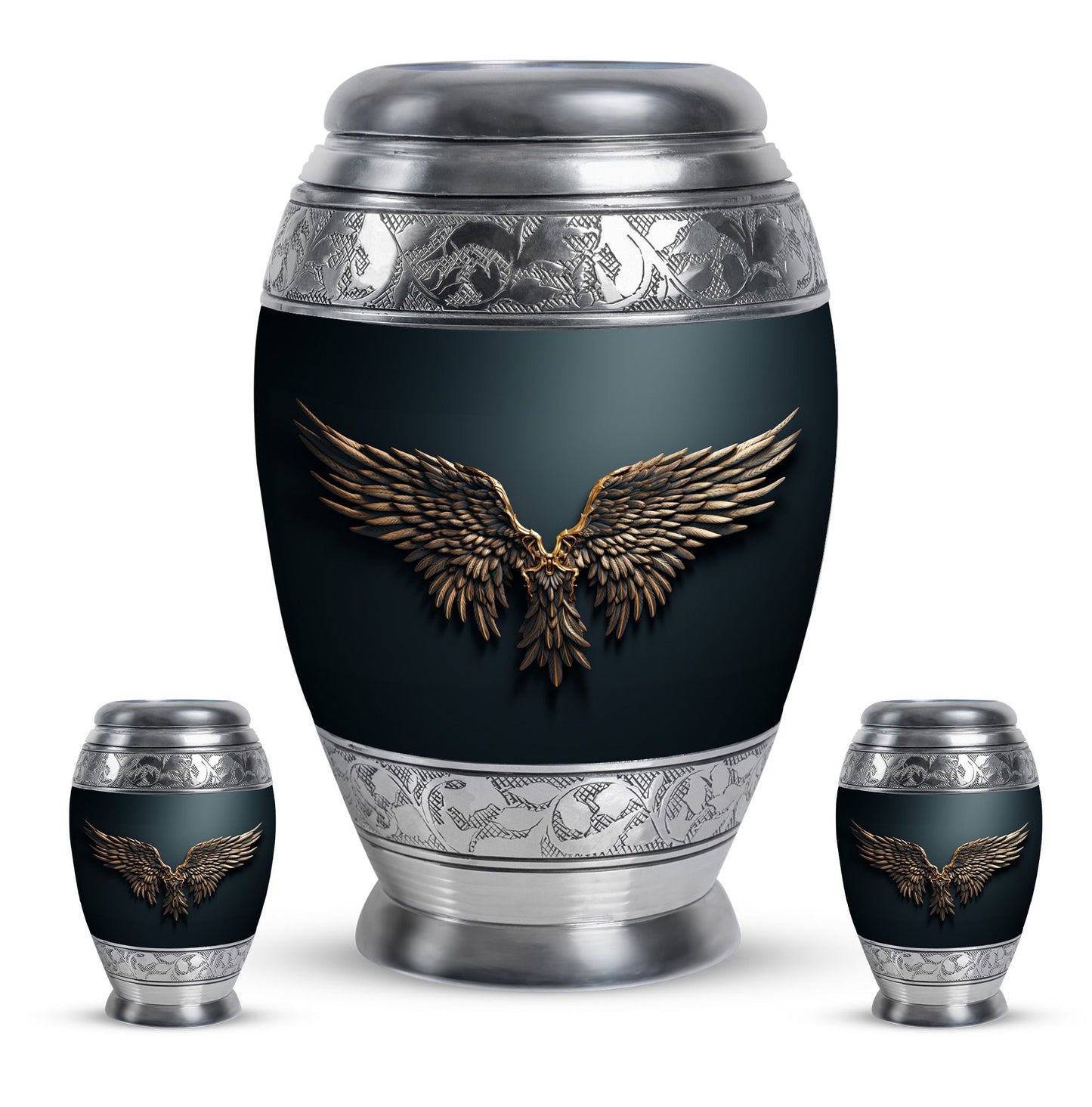 Wings Blue Theme Large Urn With 2 Keepsake Urn