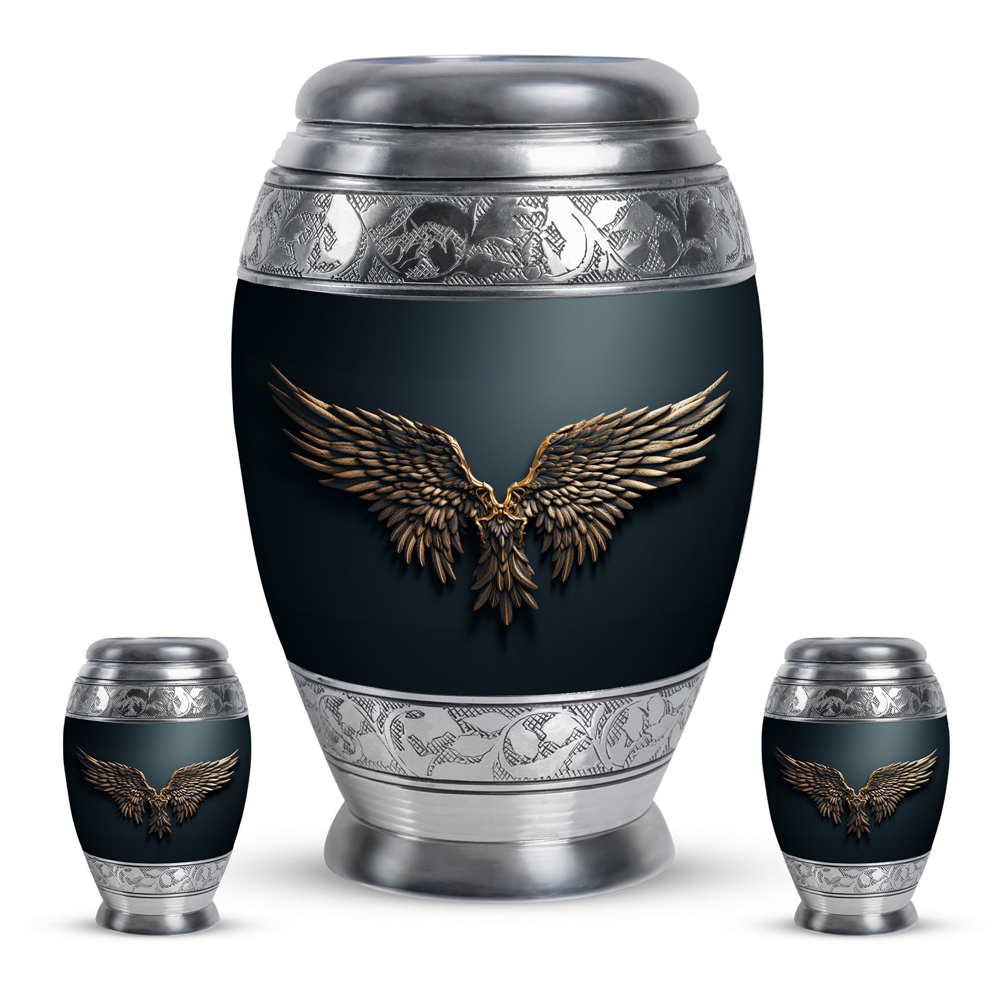 Wings Blue Theme Large Urn With 2 Keepsake Urn