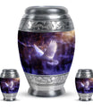 White Dove On Purple Theme Large Urn With 2 Keepsake Urn