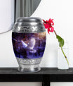 White Dove On Purple Theme Large Urn With 1 Keepsake Urn