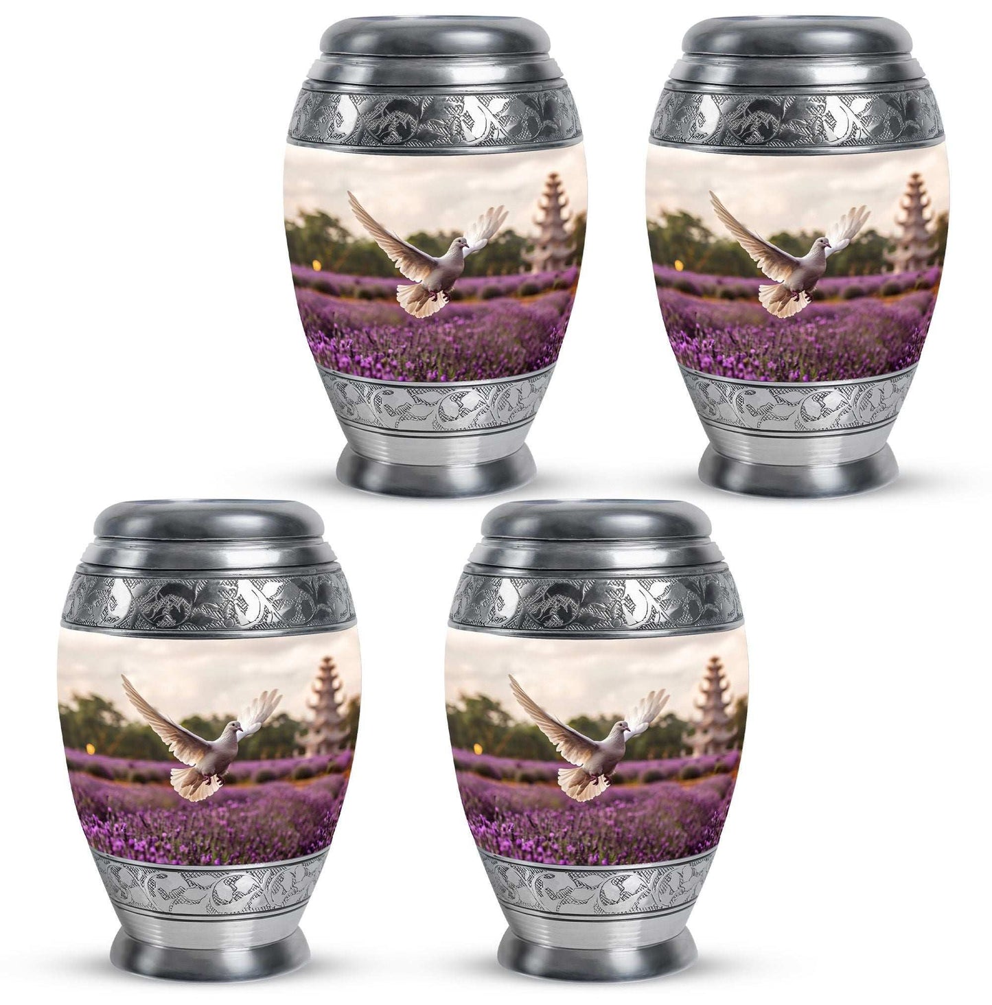 White Dove On Purple Theme 3 Inch Keepsake Pack of 4