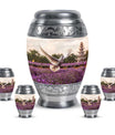 White Dove On Purple Theme Large Urn With 4 Keepsake Urn