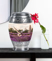 White Dove On Purple Theme Large Urn With 1 Keepsake Urn