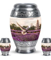White Dove On Purple Theme Large Urn With 2 Keepsake Urn