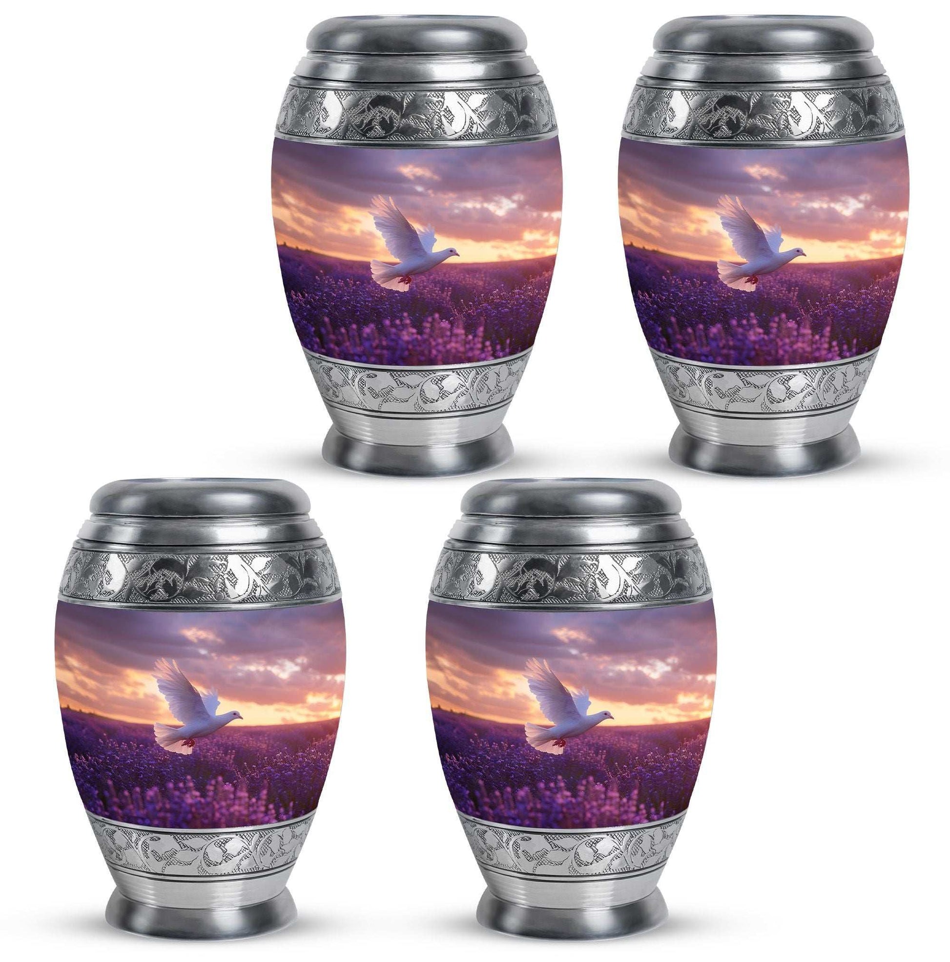 White Dove On Purple Theme 3 Inch Keepsake Pack of 4