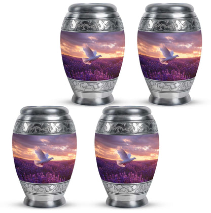 White Dove On Purple Theme 3 Inch Keepsake Pack of 4