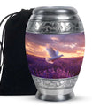White Dove On Purple Theme Large Urn 10 Inch