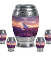 White Dove On Purple Theme Large Urn With 4 Keepsake Urn