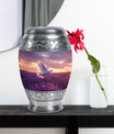 White Dove On Purple Theme Large Urn With 1 Keepsake Urn