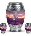 White Dove On Purple Theme Large Urn With 2 Keepsake Urn
