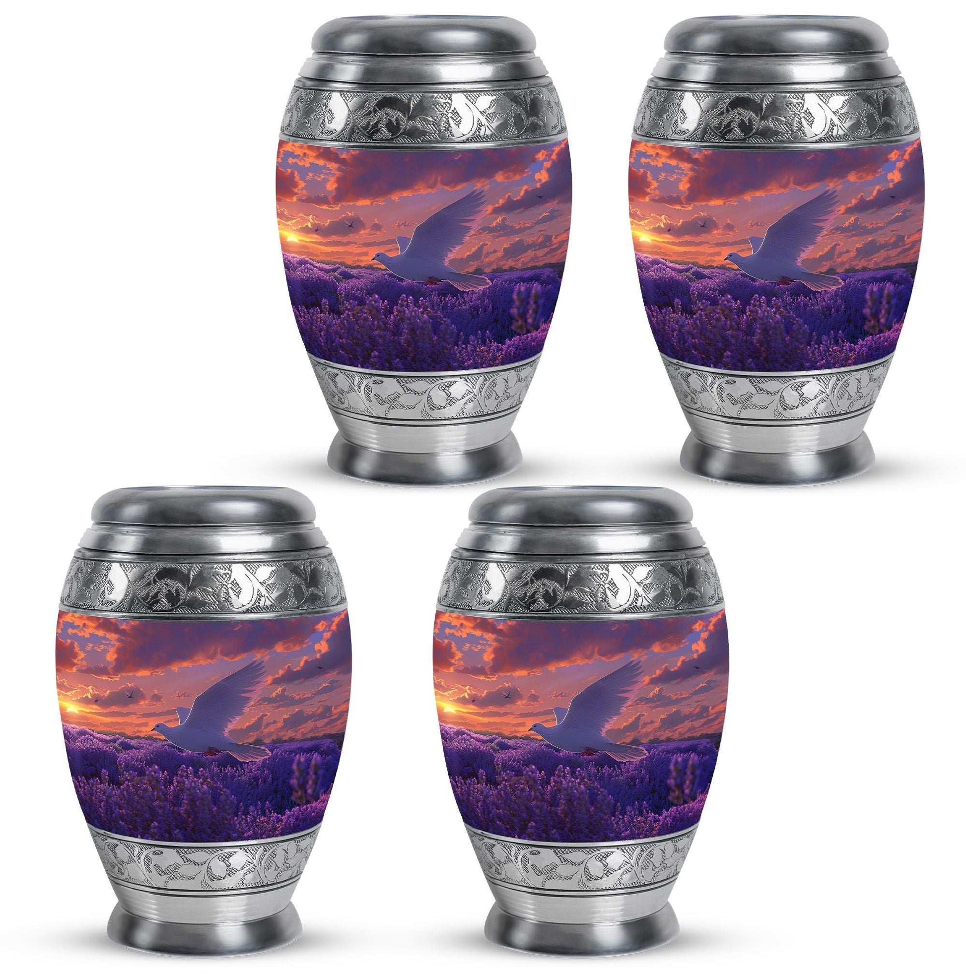 White Dove On Purple Theme 3 Inch Keepsake Pack of 4