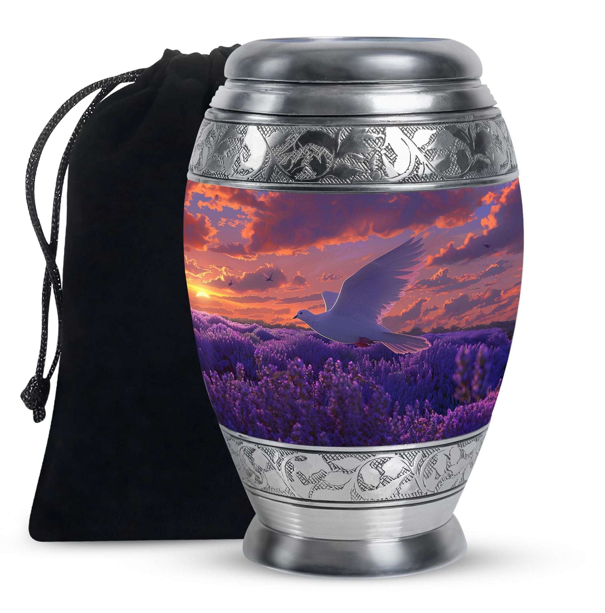 White Dove On Purple Theme Large Urn 10 Inch