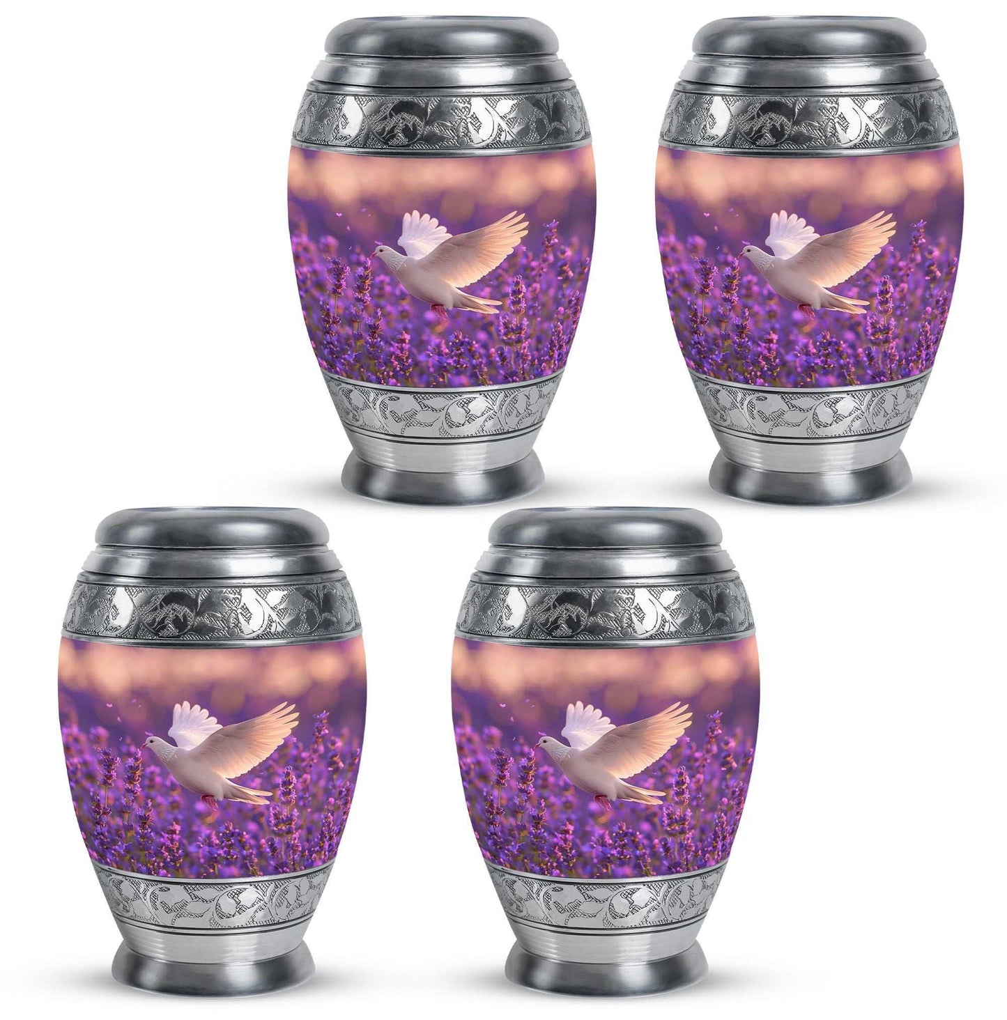 White Dove On Purple Theme 3 Inch Keepsake Pack of 4