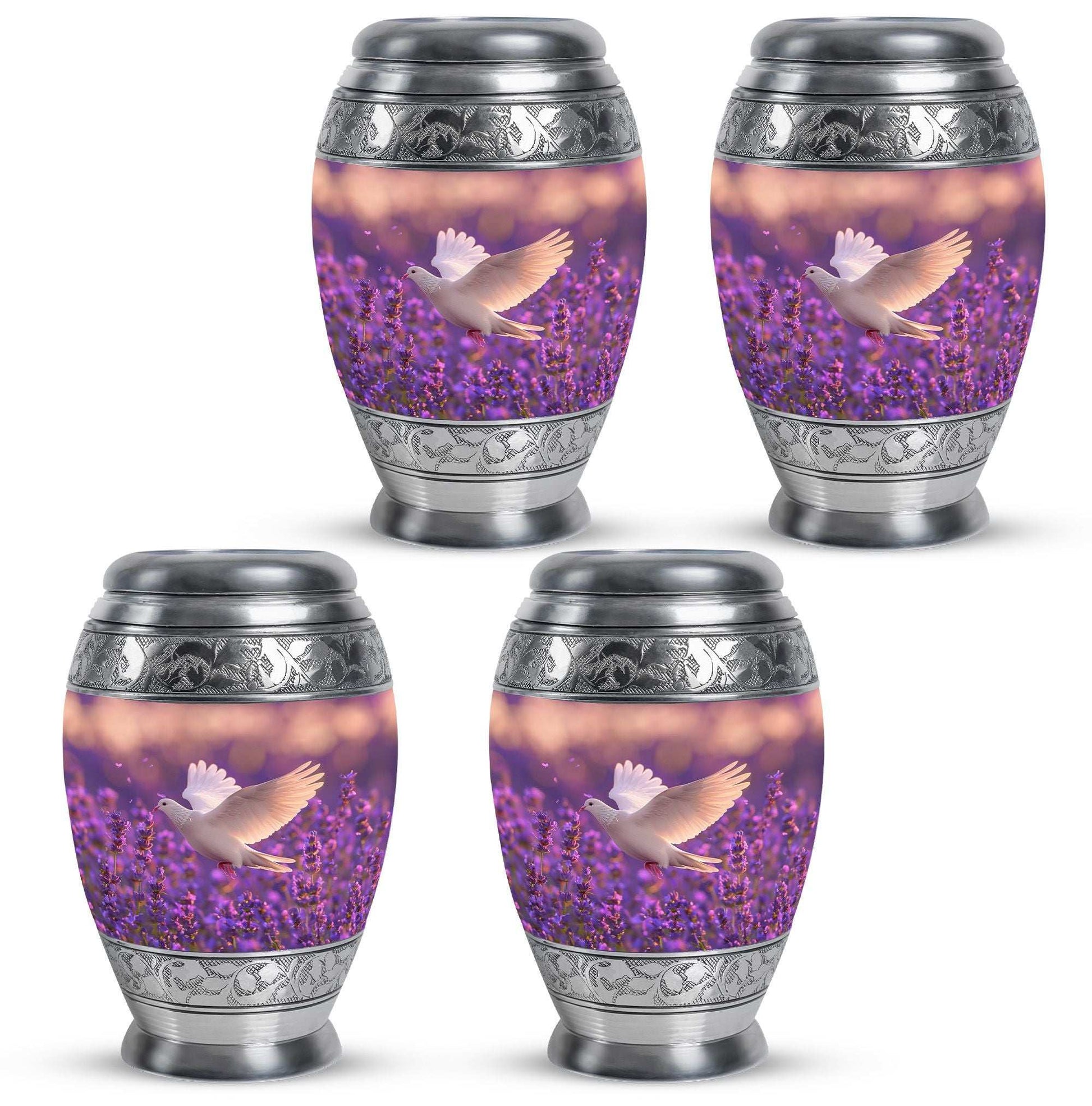 White Dove On Purple Theme 3 Inch Keepsake Pack of 4