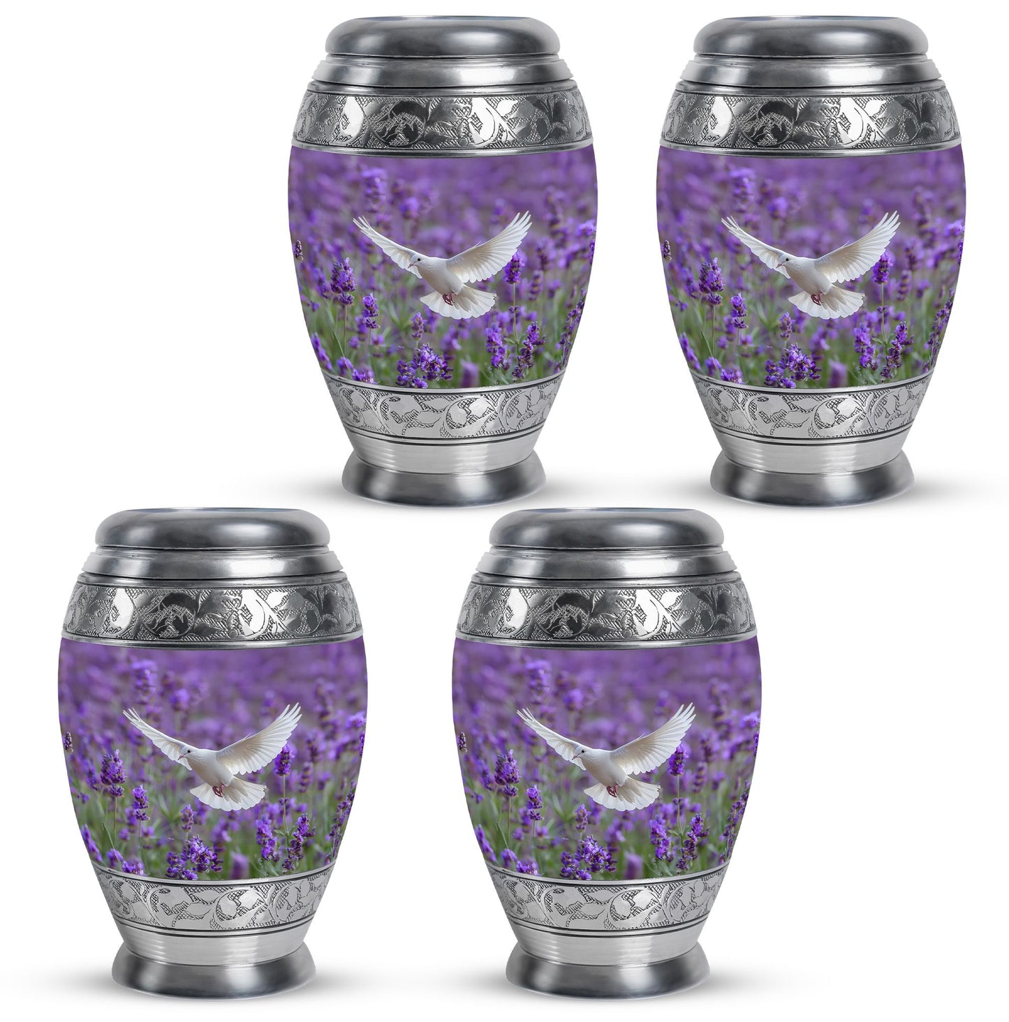 White Dove On Purple Theme 3 Inch Keepsake Pack of 4