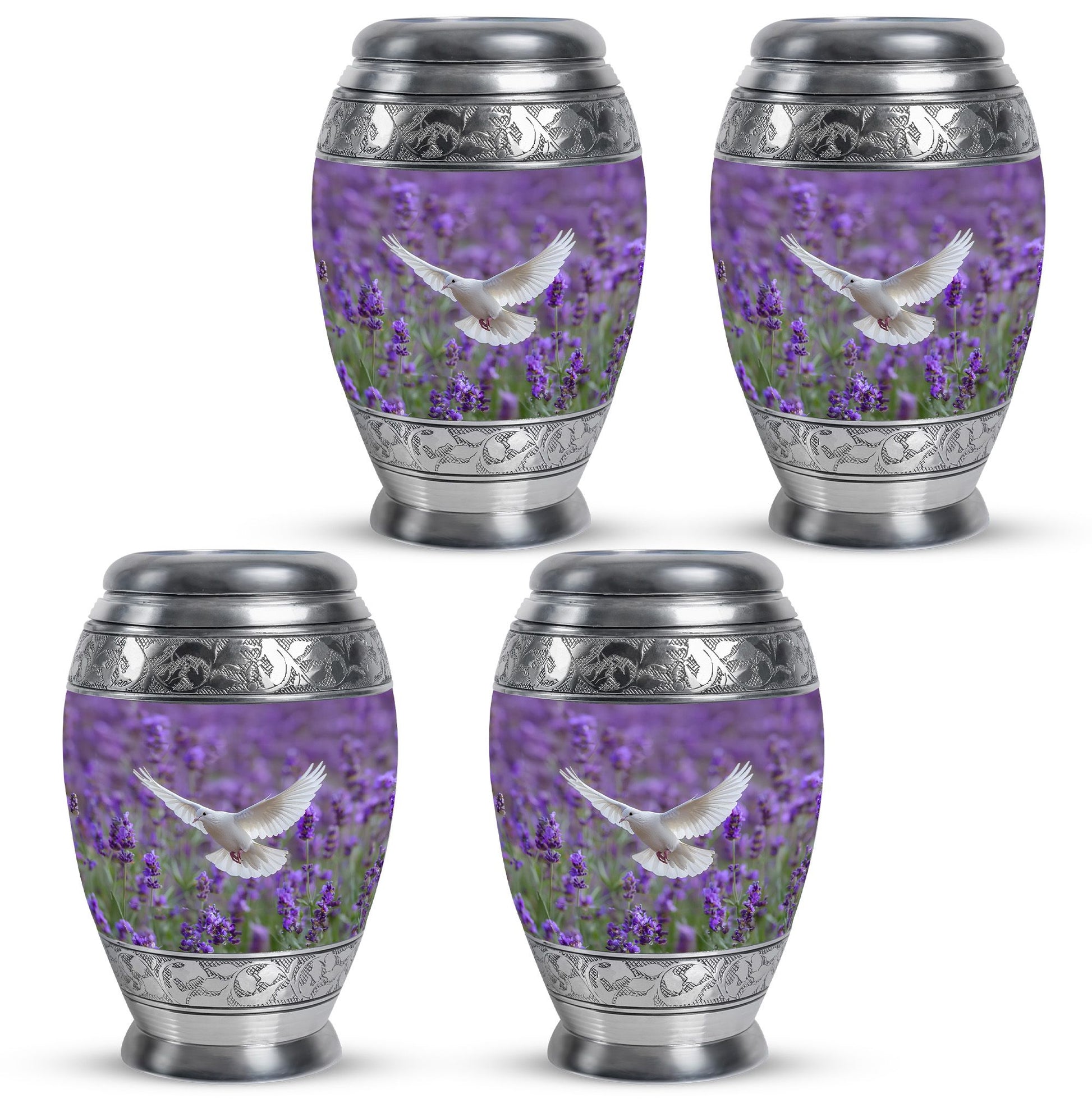 White Dove On Purple Theme 3 Inch Keepsake Pack of 4