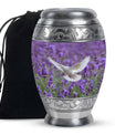 White Dove On Purple Theme Large Urn 10 Inch